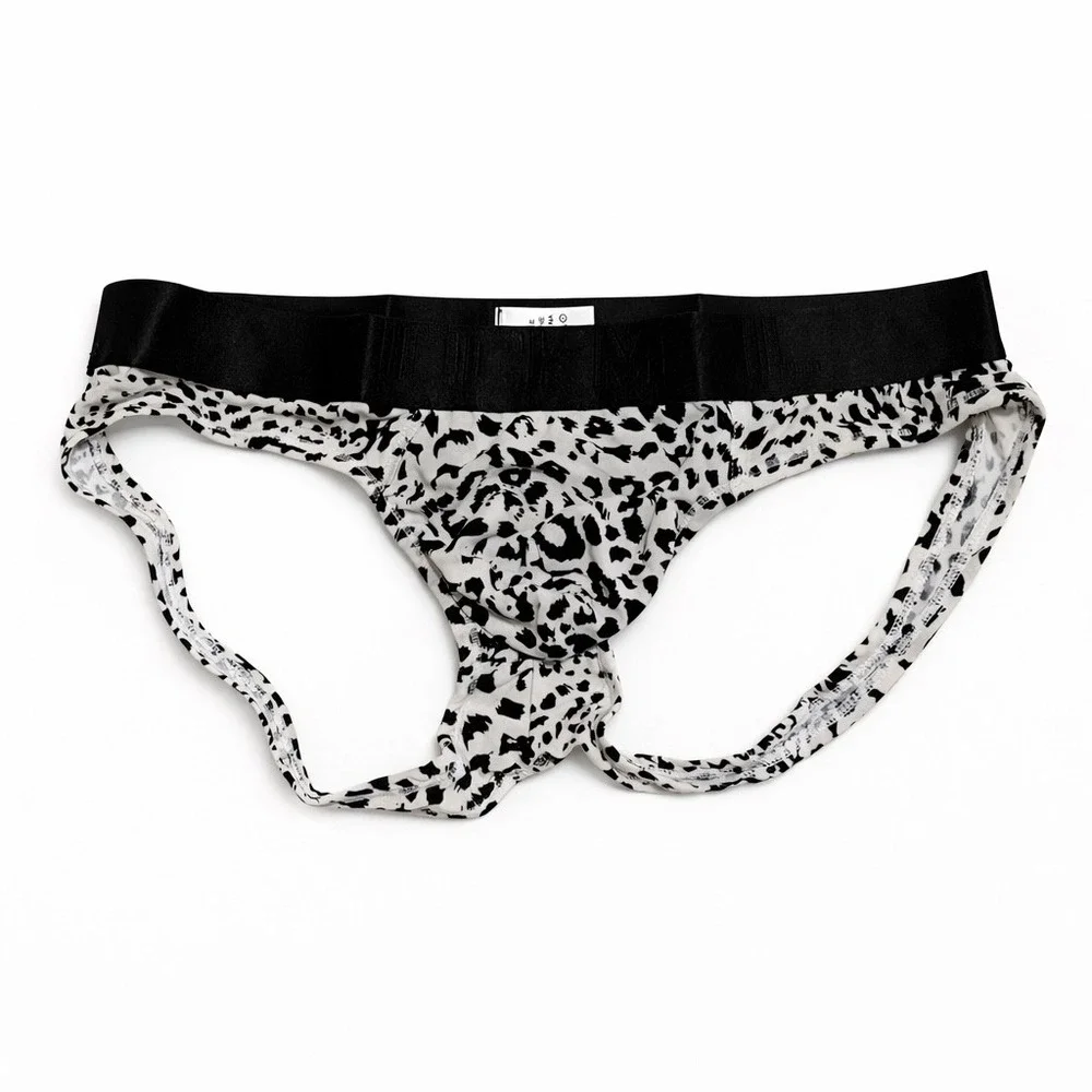 Jockmail Large (30-32) Leopard Print Backless Brief Jockstrap White JM318‎ NEW